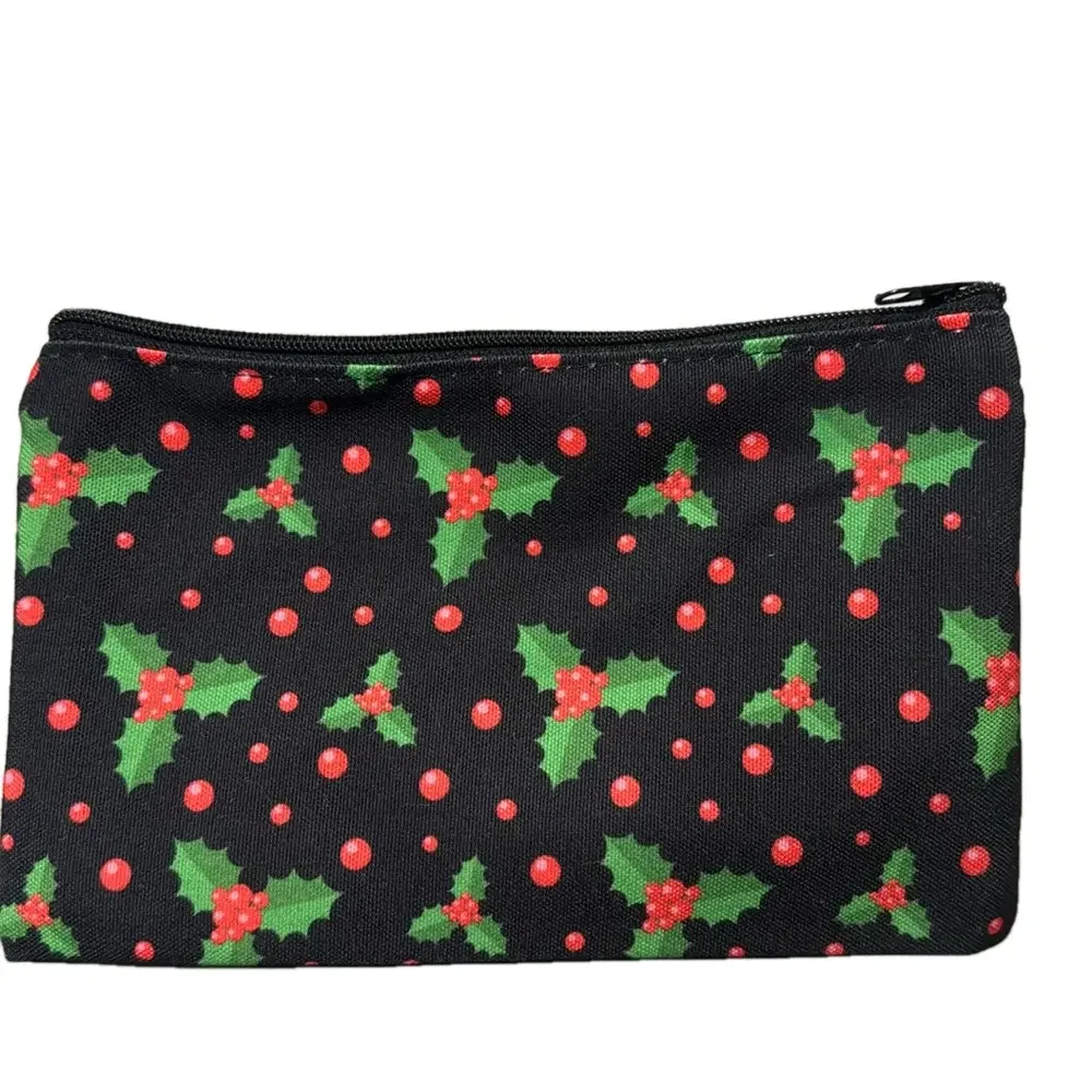2/$10 Holiday Cosmetic Makeup Christmas Holly Bag